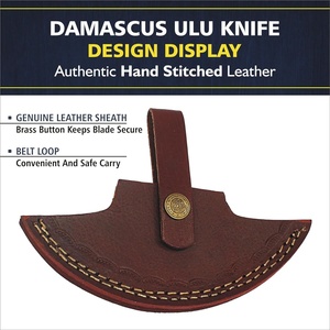 Couteau Ulu personnalisé en acier Damas Nordic Forge, fourreau en cuir, manche en bois d'olivier et résine, couteau à pizza, lame de 5 pouces, OEM - Product Image 4