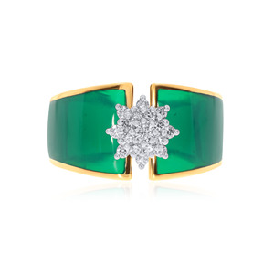 แหวนเพชร Bloomed Greenery รูปทรง Eternal Sunburst ประดับเพชรในทองคำ 18K ดีไซน์ Openwork Halo ประดับเพชร Pavé ตรงกลาง - Product Image 3
