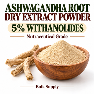 Extracto Seco de Raíz de Ashwagandha en Polvo, 5% de Withanólidos, Grado Nutracéutico, 80-100 Mesh, Suministro a Granel - Product Image 1