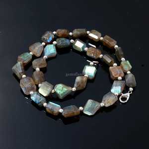 Natural Labradorite Faceted Nugget Beaded <b>Necklace</b> November Birthstone Gemstone Jewelry Handmade Labradorite <b>Statement</b> <b>Necklace</b> - Product Image 5