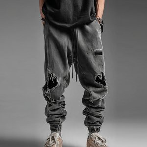 Baggy Distress Jogger Sweatpants Men High Drawstring Waist Distressed Trouser Pajama Men Oversize Distress Sweatpants Men's - Product Image 2