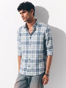 Camisa Casual a Cuadros para Hombre, Manga Larga, Cuello Clásico, Doble Botonadura, Transpirable, de Algodón Tejido, para Verano, Enovate - Product Image 1