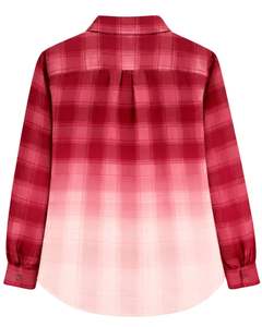 Chemise en flanelle à carreaux rouge ombré personnalisée pour femme, à manches longues, boutonnée, décontractée, avec deux poches poitrine, pour l'automne - Product Image 2