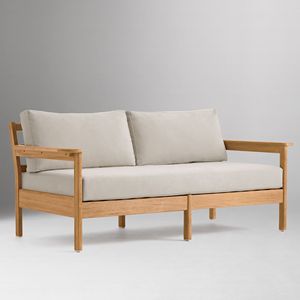 Modern Teak <b>Wood</b> Outdoor Conversation <b>Set</b> with Plain Weave Alabaster Cushions - Product Image 2