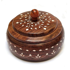 Boîte de service en bois divisée avec incrustation florale et 4 compartiments – Plat de service haut de gamme pour la cuisine et la table – Vente en gros - Product Image 2