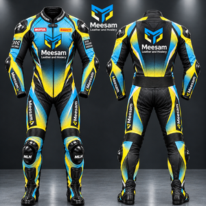 Traje de Motociclismo de Cuero Rosa y Azul, Transpirable, Perforado, de Una Pieza - Product Image 4