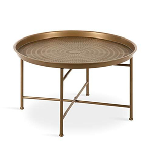 Mesa de Centro Redonda de Latón Hecha a Mano con Tapa Grabada Intrincada y Base Curva de Hierro Negro, Mesa de Bistró, Mostrador de Pub Metálico - Product Image 6