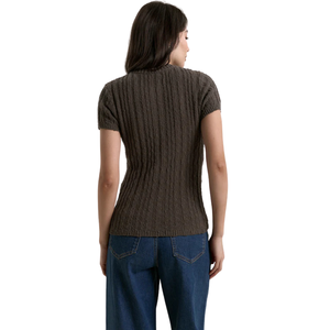 Camiseta de punto acanalado texturizado para mujer, manga corta, cuello redondo, corte ajustado, informal, suave y elástica, estilo cómodo para el día a día - Product Image 4