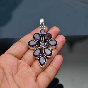 NIKHIL GEMS Grand pendentif en améthyste en argent sterling, fait main, vintage, élégant, bijou de déclaration, cadeau de fiançailles, unisexe - Product Image 1