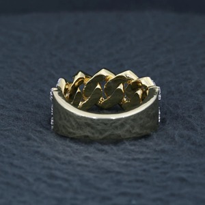 Iced Out Cuban Link Band <b>Ring</b> 14k Yellow Gold Pave Curb Chain <b>Ring</b> Lab Diamond Unisex Wedding <b>Statement</b> <b>Ring</b> - Product Image 5