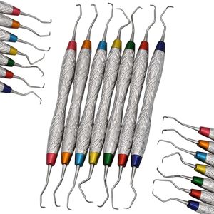 Juego de 7 Curetas Dentales Gracey Periodontales 1/2-13/14 de Doble Extremo con Mango Hueco de Aluminio Codificado por Colores, Instrumento Quirúrgico Dental - Product Image 1