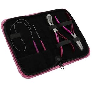 Kit d'outils pour extensions de cheveux et perlage, ensemble de pinces avec logo personnalisé, outils pour extensions de cheveux en gros avec étui en cuir PU - Product Image 1