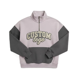 Women's Hoodies Neutral Color Block Wholesale Sweatshirt Custom Embroidery Logo Half <b>Zip</b> Fleece Heavyweight Stand Color Winter - Product Image 4