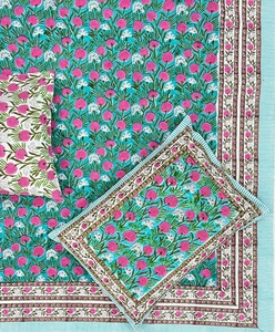 Wholesale Indian Heritage Jaal Hand Block Printed Bedsheet, 100% Cotton Traditional Floral Vines Bedcover Set For Hotels - Product Image 3