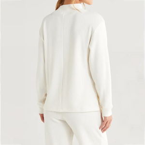 Women's Winter Printed Soft Cotton <b>Mock</b> <b>Neck</b> Fleece Oversized Pullover Streetwear Sweatshirt with Front Logo - Product Image 5