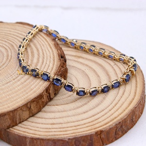 Bracelet tennis en or jaune massif 14 carats fait main, saphir bleu naturel, diamant véritable, bijoux ethniques raffinés pour fiançailles et fêtes - Product Image 6