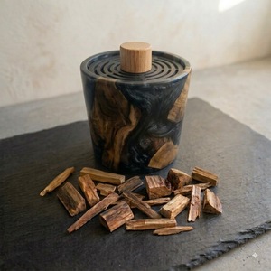 Blue Resin Sandalwood Incense Burner Aromatherapy <b>Diffuser</b> with Wooden Lid for Home Decor <b>Scented</b> - Product Image 5