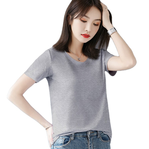 Camisetas Casuales de Manga Corta con Cuello en V para Mujer, de Alta Calidad, 100% Algodón, Ecológicas, de Secado Rápido, Transpirables, de Color Sólido, Tejidas - Product Image 5