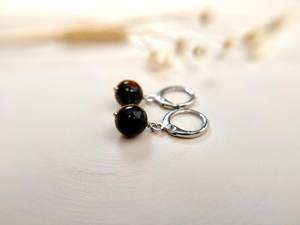 Classic Cut Tiger Eye <b>Earrings</b> Brown Gemstone Huggie Hoops Earthy Stone Dangle <b>Earrings</b> Neutral Jewelry Unique Gift for Her - Product Image 2