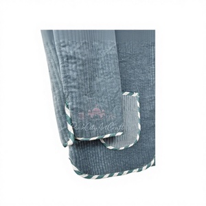 Handmade Reversible Knitted Quilted Corduroy Embroidery Unisex Blue Cotton <b>Lightweight</b> Winter Breathable Boho Casual Wear <b>Jacket</b> - Product Image 2