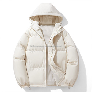 Veste matelassée à capuche pour homme, hiver, décontractée, épaisse, coupe-vent, rembourrage en polyester, fermeture éclair, couleur unie, coupe ample - Product Image 1