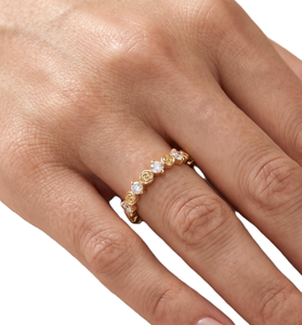 แหวนทอง14K ที่ทำด้วยมือแหวนครบรอบซ้อนกันได้แบบเรียบง่ายทำจากเพชรที่สร้างขึ้นในห้องปฏิบัติการทรงกลม - Product Image 6