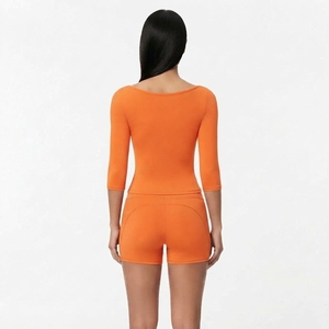 Women’s Athletic Two Piece Set <b>Long</b> <b>Sleeve</b> <b>Top</b> and Fitted Shorts Stretch <b>Workout</b> Fitness Training Apparel Manufacturer - Product Image 3