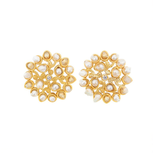14K Gold Plated Peacock Stud Earrings with Pearl and Diamond Accents - Product Image 1