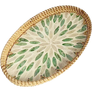 Handcrafted Genuine Mother Of Pearl Serving Tray Luxury <b>MOP</b> Decorative Tray With Brass <b>Handles</b> Glam Home Decor Kitchen Accessory - Product Image 2