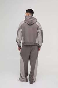 <b>Men</b>’s Two-Tone Gray Color-Block Oversized <b>Hoodie</b> and Matching Jogger Sweatpants Set with Raglan Sleeves Kangaroo Pocket Soft - Product Image 5