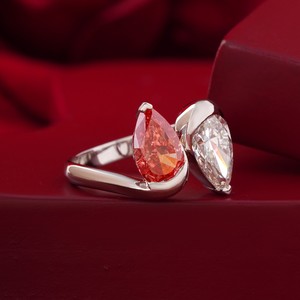 Vivid Red Pear Cut Lab Grown Diamond <b>Ring</b> 14K Gold Rare Color Statement <b>Fine</b> Jewelry Fancy Fashion <b>Rings</b> - Product Image 2