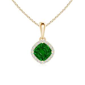 14K Solid Gold Sideways Cushion Cut Natural Green Zambian <b>Emerald</b> And Diamond Halo <b>Pendant</b> Link Chain Necklace Certified Jewelry - Product Image 1