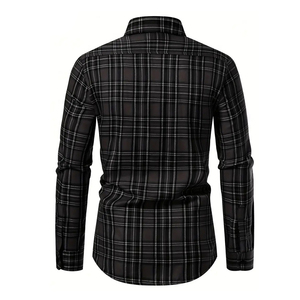 Camisa de Franela Clásica para Hombre en Color Negro con Contraste, Hecha a Medida con el Mejor Material y Tela Suave - Product Image 2