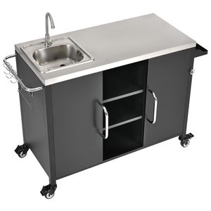Isola cucina da esterno da 55,5 pollici con lavello, in acciaio inossidabile 304, tavolo grill in metallo, carrello bar da esterno con stazione lavello e struttura in metallo - Product Image 1