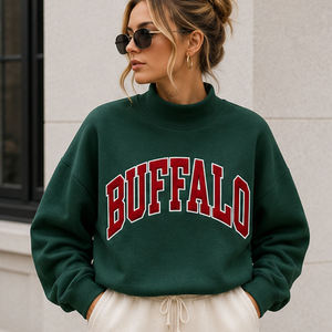 Sudadera Austin OEM personalizada de cuello simulado de algodón y forro polar para mujer, hombre, unisex, con apliques de lunares, cuadros y letras de chenilla. - Product Image 2