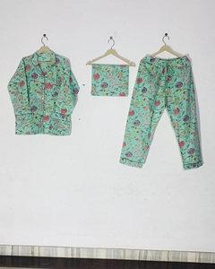 Ensembles de pyjamas en coton vintage à col rabattu boutonnés et imprimés à la main, best-sellers pour femmes, vêtements de nuit d'été - Product Image 1