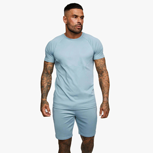 Ensemble t-shirt décontracté bleu marine et short cargo pour homme, col rond, couleur unie, respirant, tenue d'été, vêtements deux pièces - Product Image 2