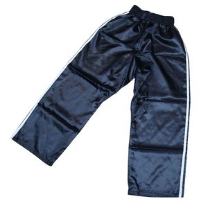 Pantalon en satin noir avec passepoil blanc, pantalon de kickboxing, équipement d'entraînement MMA, pantalon d'arts martiaux, finition brillante, pantalon professionnel - Product Image 3
