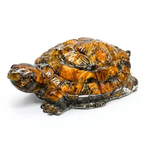 Figurine Tortue en Orgonite et Résine, Œil de Tigre Fait Main, 2,7 Pouces, avec Éclats de Pierres Précieuses, Décoration Feng Shui pour la Maison, Cadeau, Vente en Gros - Product Image 1