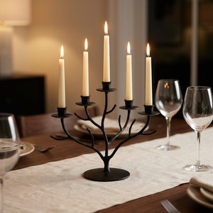 Hand Bent Iron 5-Light Coral Branch <b>Candelabra</b> Oxidised <b>Black</b> Metal Candle Holder Wholesale Home Decor - Product Image 2
