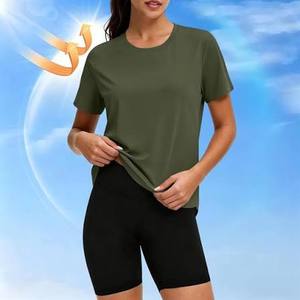 T-shirt de yoga et de sport pour femme, col rond, manches courtes, 100 % coton tricoté, été, entretien facile, évacuation de l'humidité, résistant à la décoloration, mode moderne - Product Image 1