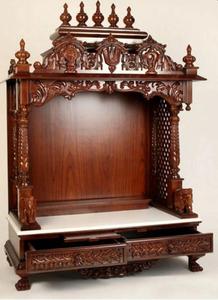 Hand Carved Traditional Teak Wood Temple <b>Unit</b> with <b>Storage</b> for Home Pooja Mandir - Product Image 2