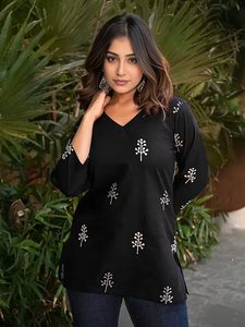 Kurti long imprimé en rayonne pour femme, à manches longues, col en V, tenue ethnique décontractée - Product Image 4