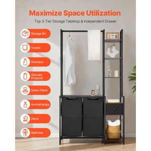 Cesto de Ropa Sucia de 3 Niveles con Colgador de 2 Secciones Independiente, Cestas de Almacenamiento de Ropa Sucia con Cajones y Estante - Product Image 6