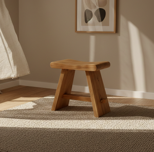 Hye Eco-Friendly Durable Wooden <b>Stool</b> Made Solid Teak Wood Natural Finish Modern Minimalist Design for Living Room Bedroom Hotel - Product Image 1