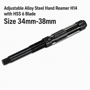 Alésoir manuel réglable en acier allié non revêtu H14 avec 6 lames HSS à rainure droite, taille 34mm-38mm - Product Image 1