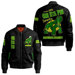 Blouson Bomber Noir et Jaune pour Homme Chi Eta Phi, Broderie « 32 Service For Humanity », Fermeture Éclair sur le Devant, Vêtement d'Extérieur Décontracté - Product Image 4
