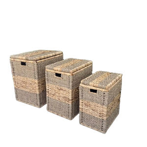Ensemble de 3 paniers de rangement Hien Luong en jacinthe d'eau naturelle tressée à la main, style rustique, multifonction pour vêtements - Product Image 1