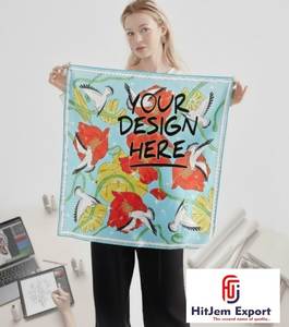 ผ้าพันคอพรีเมียมแบบสั่งทำพิเศษ ดีไซน์พิมพ์ลายแฟชั่น ผ้าคลุมศีรษะ ฮิญาบ ผ้าพันคอเนื้อผ้าไหมนุ่ม สี่เหลี่ยมจัตุรัส คอลเลคชั่นขายส่ง - Product Image 5