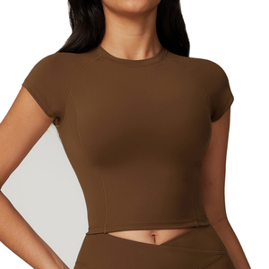 Camiseta Corta de Verano para Mujer, Informal, Lisa, con Logotipo Personalizado, de Algodón Suave, Ajustada, con Decoración de Botones, para Gimnasio - Product Image 1